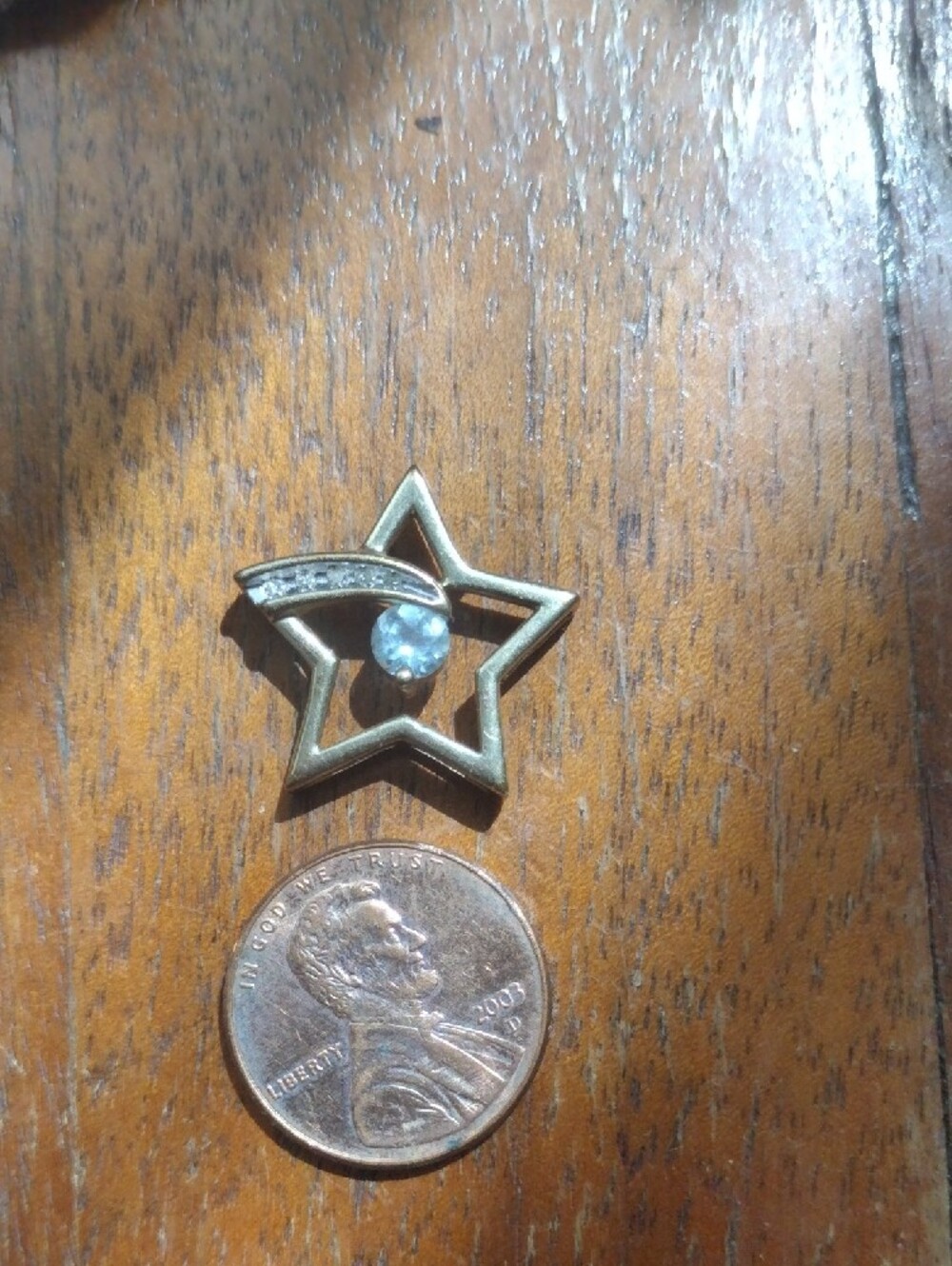 10K Yellow Gold Aquamarine And Diamonds Star Pendant - Picture 5 of 12